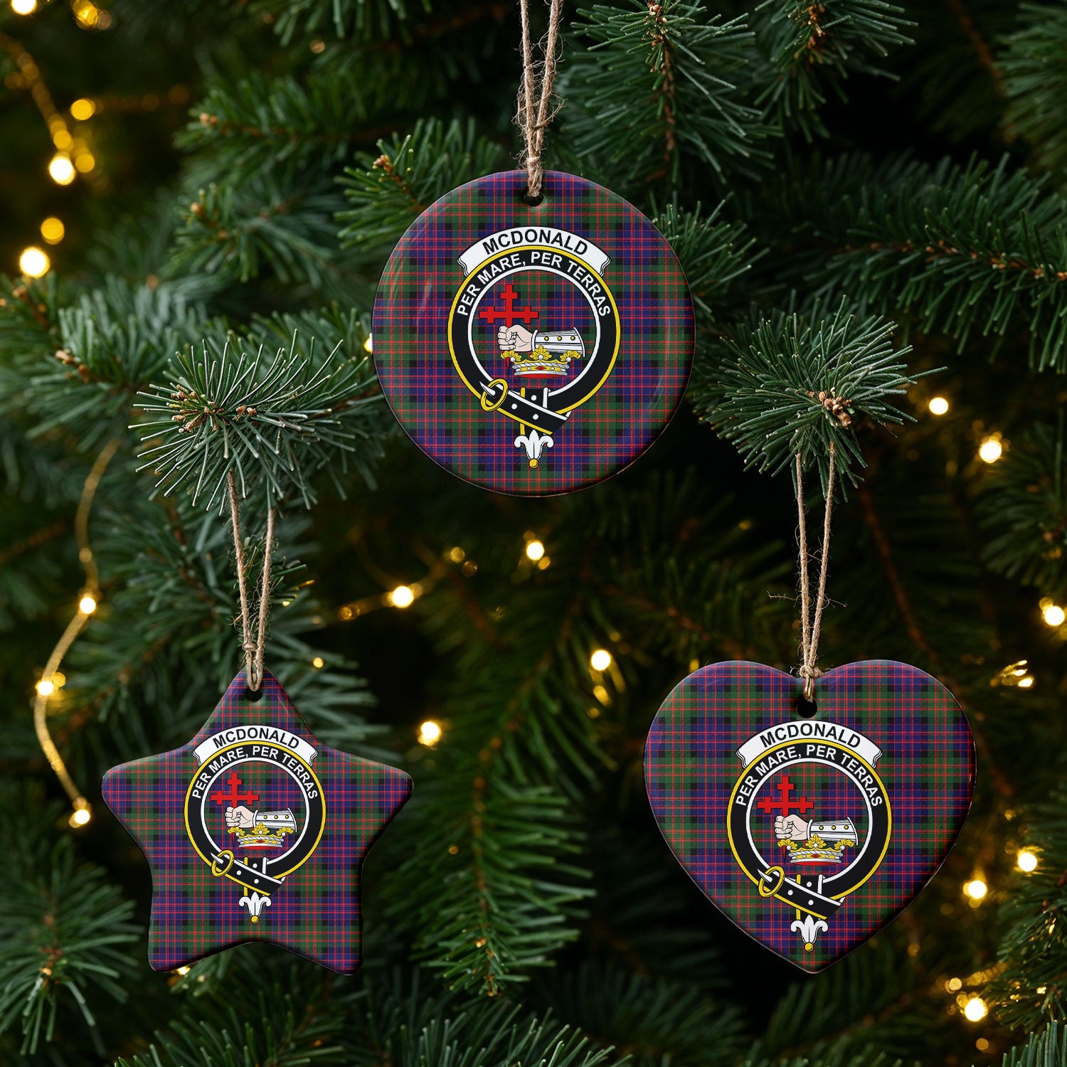 McDonald Modern Tartan Crest Christmas Ceramic Ornament