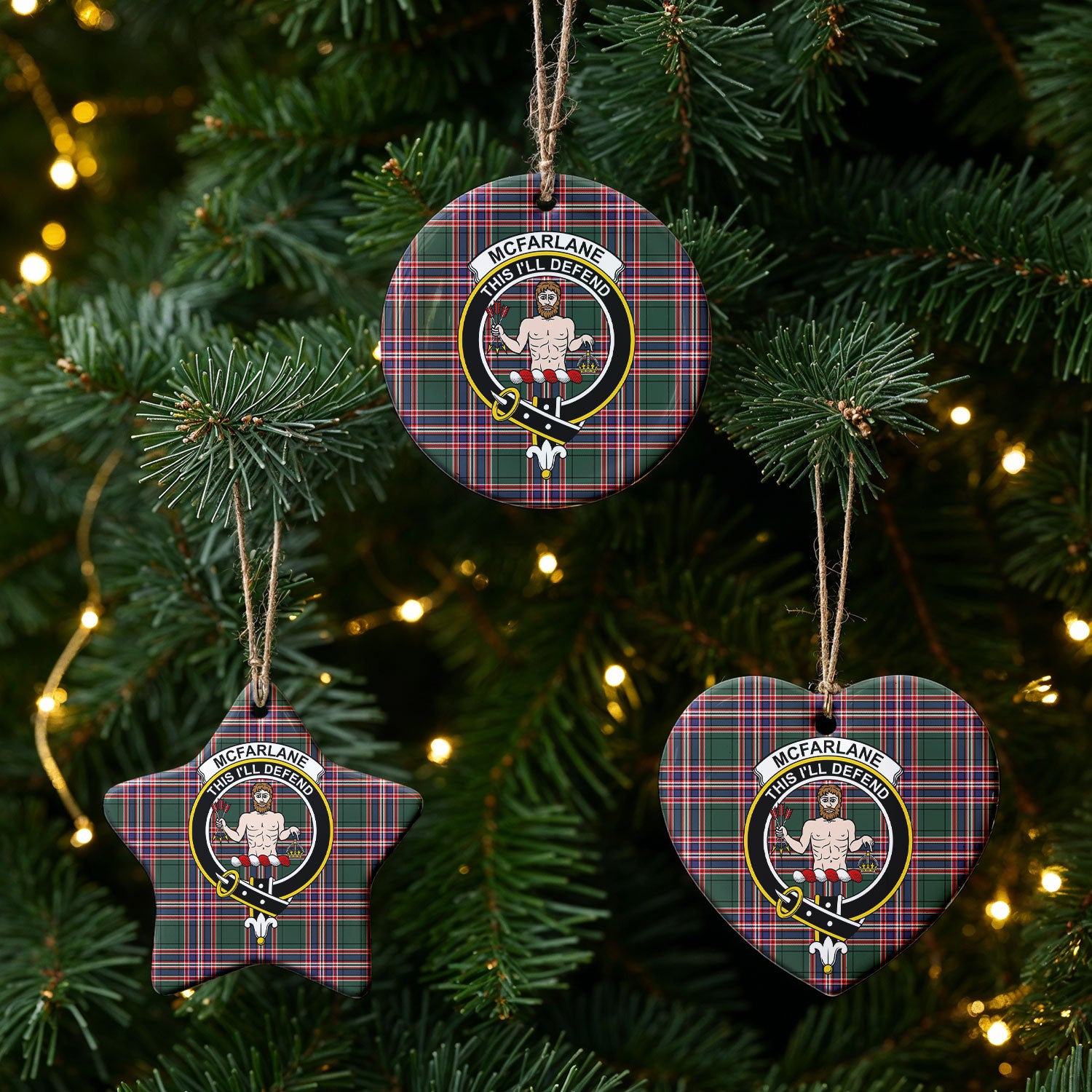 McFarlane Hunting Modern Tartan Crest Christmas Ceramic Ornament