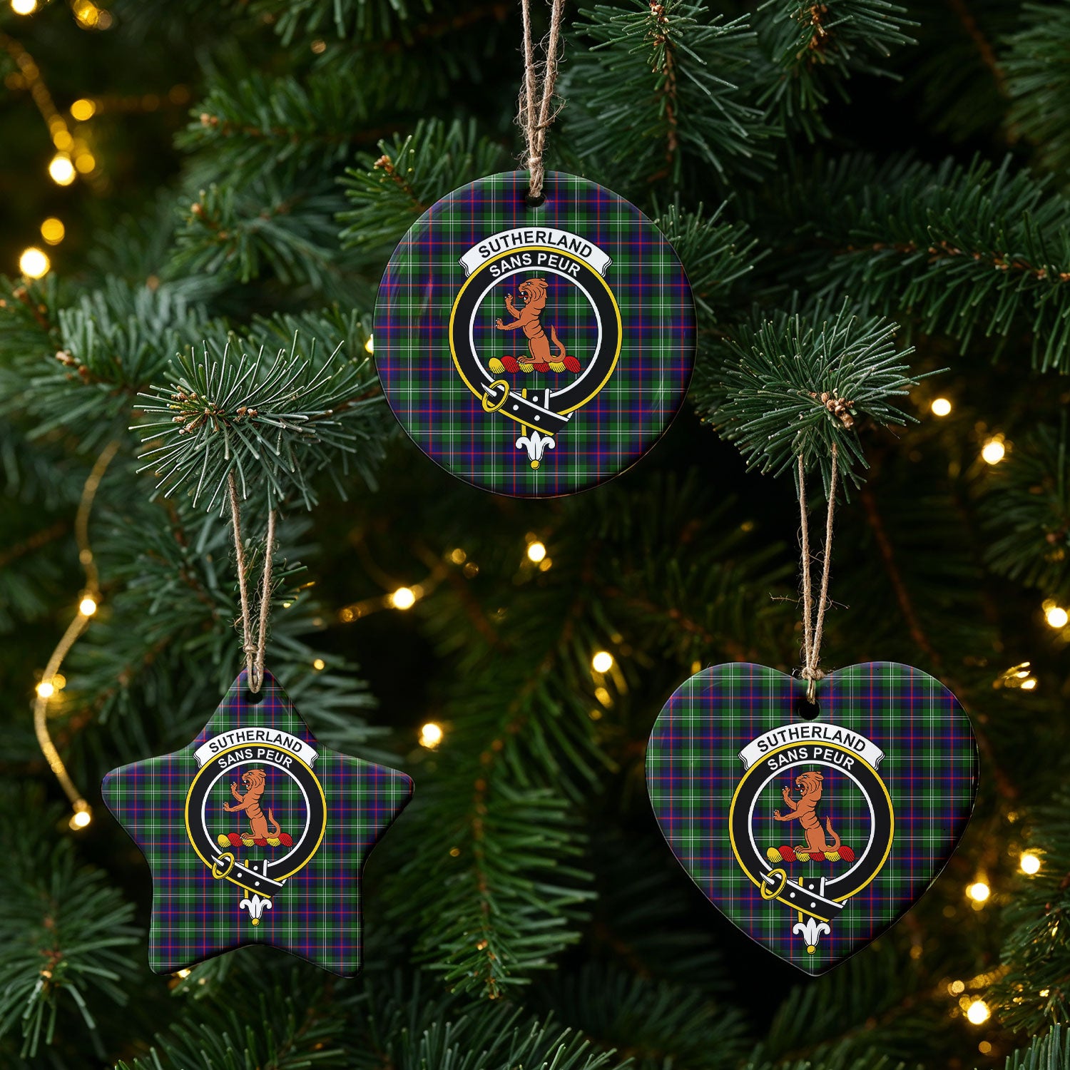 Sutherland Modern Tartan Crest Christmas Ceramic Ornament