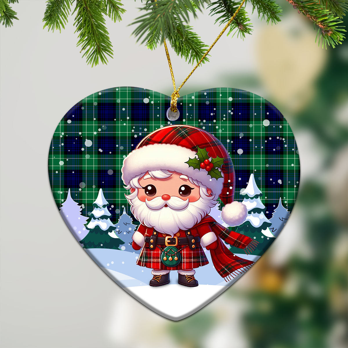 Abercrombie Tartan Christmas Ceramic Ornament - Santa Claus In Kilt Style