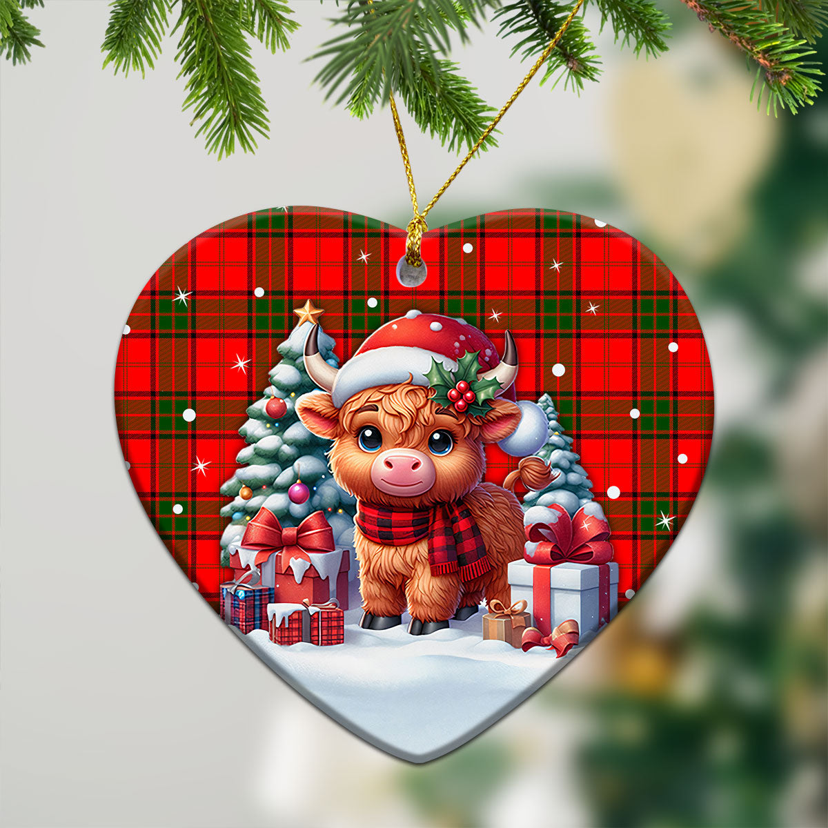 Adair Modern Tartan Christmas Ceramic Ornament - Highland Cow Winter Style