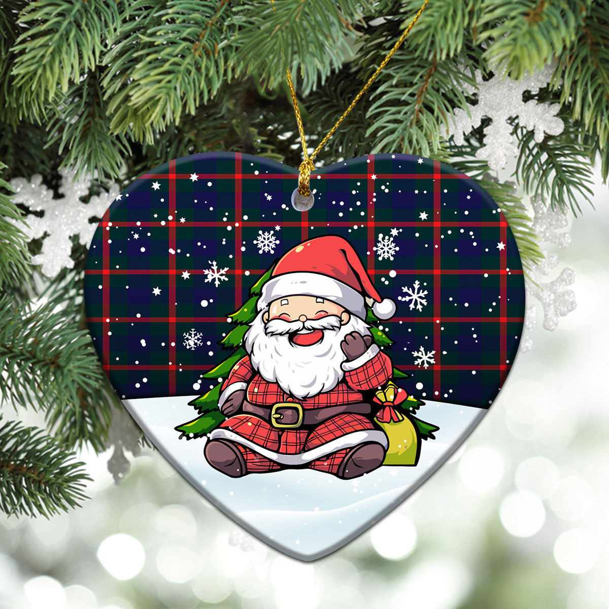 Agnew Modern Tartan Christmas Ceramic Ornament - Scottish Santa Style