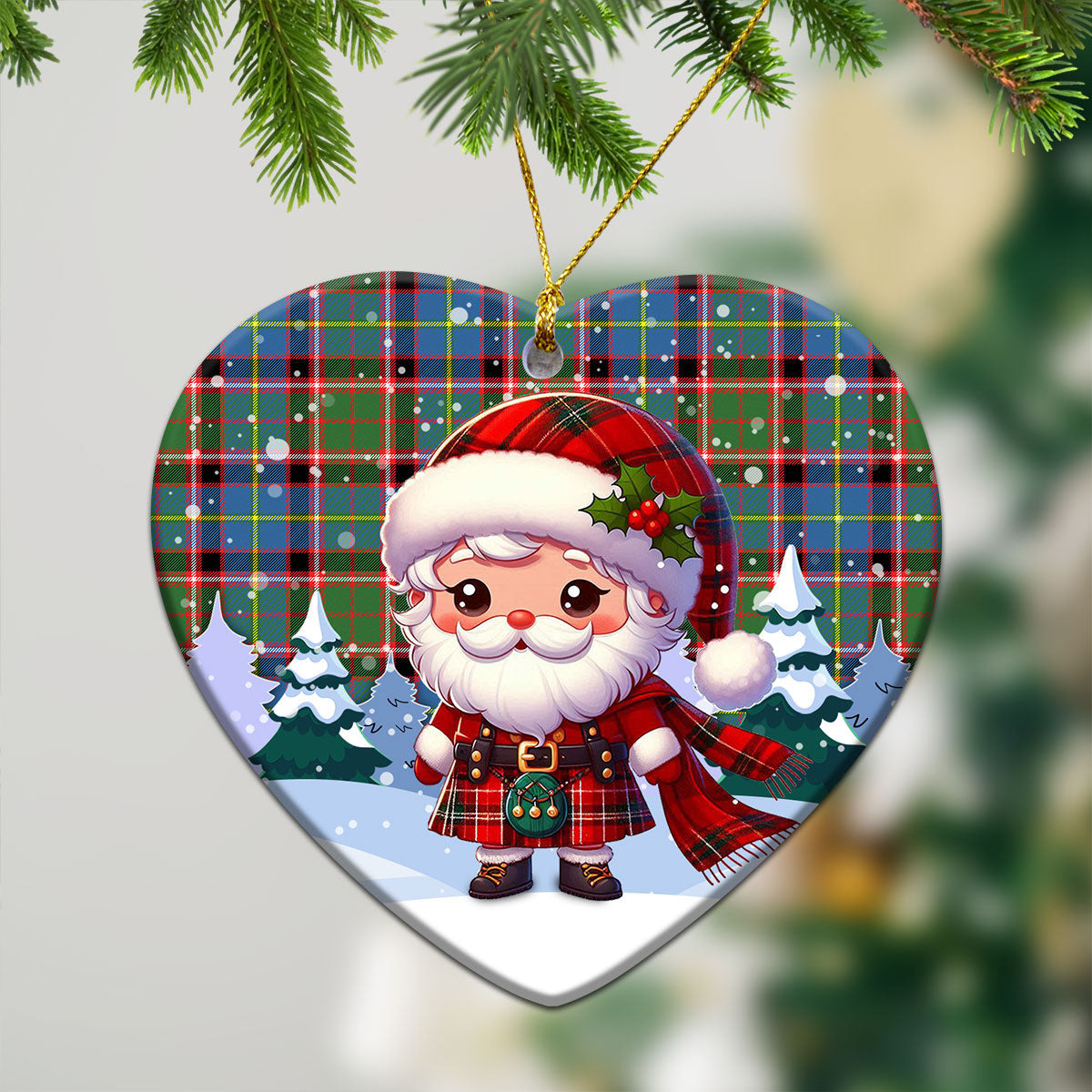 Aikenhead Tartan Christmas Ceramic Ornament - Santa Claus In Kilt Style