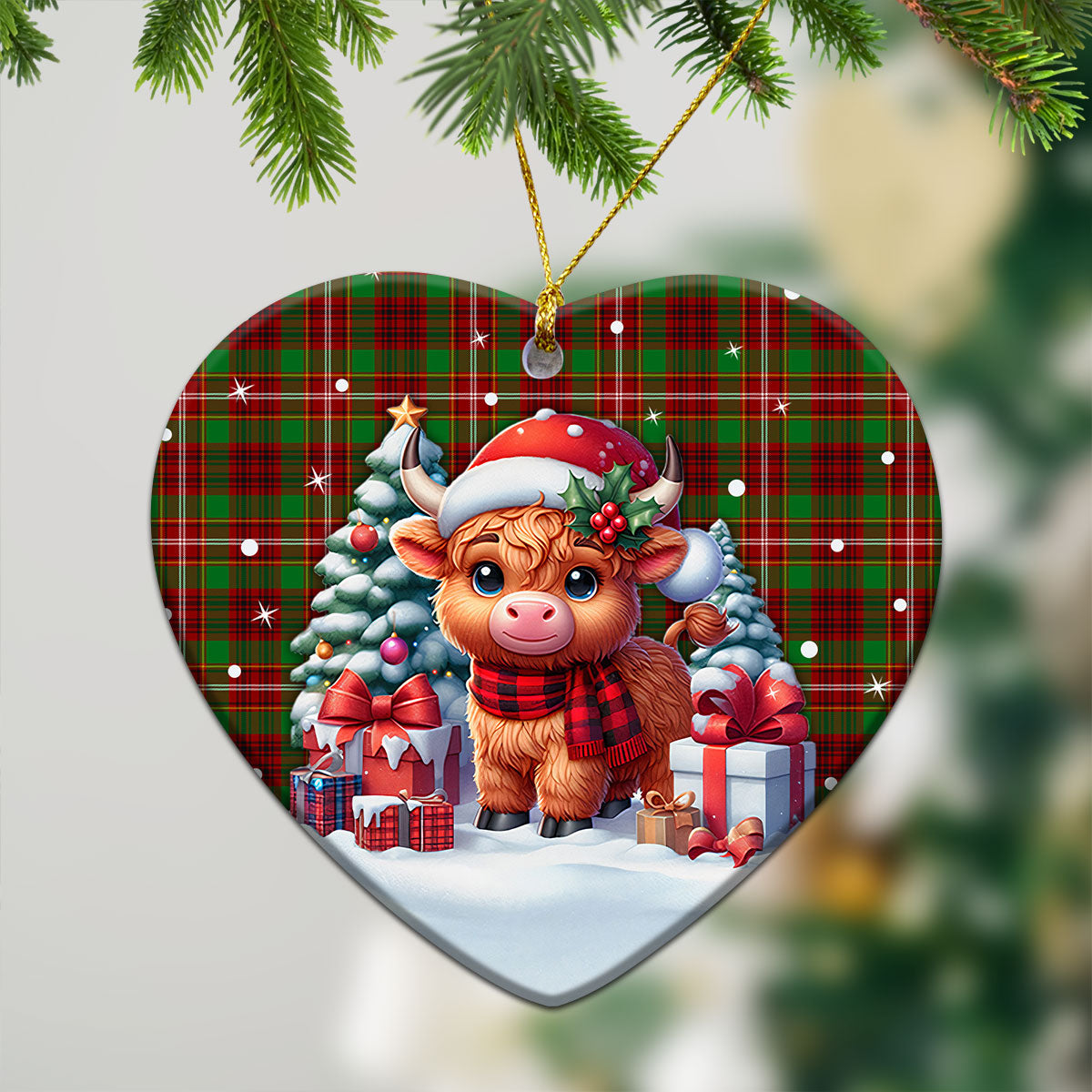 Ainslie Tartan Christmas Ceramic Ornament - Highland Cow Winter Style