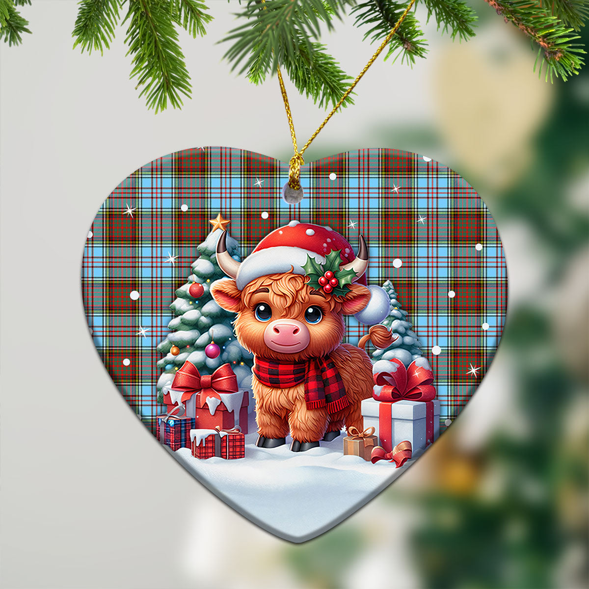 Anderson Ancient Tartan Christmas Ceramic Ornament - Highland Cow Winter Style