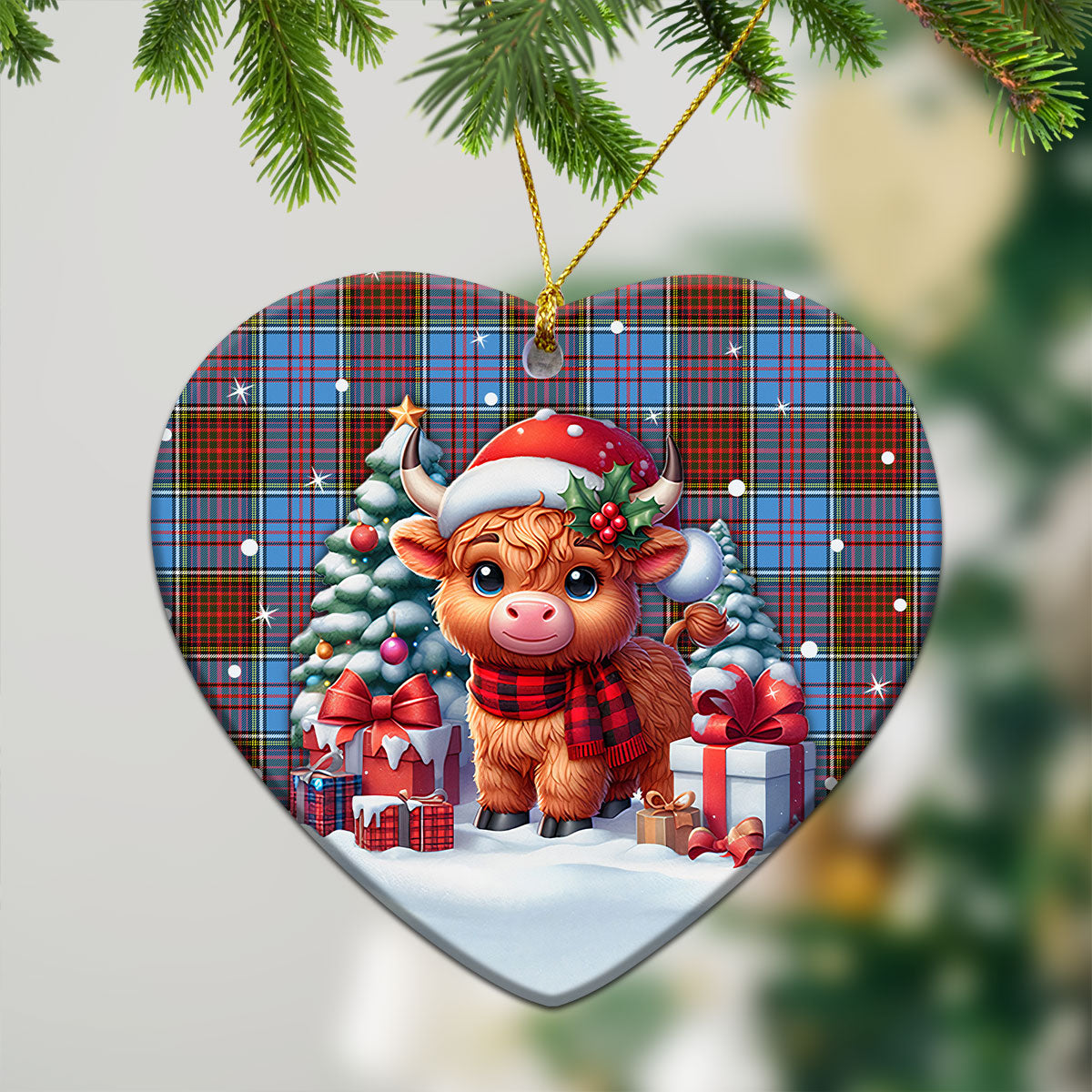 Anderson Modern Tartan Christmas Ceramic Ornament - Highland Cow Winter Style