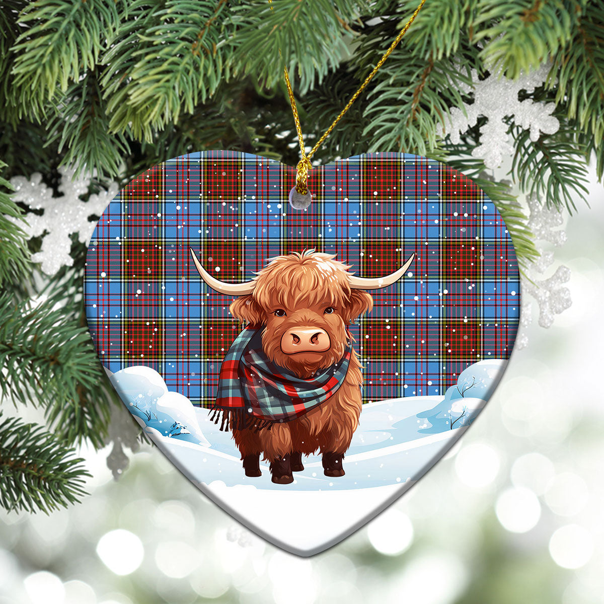 Anderson Modern Tartan Christmas Ceramic Ornament - Highland Cows Snow Style