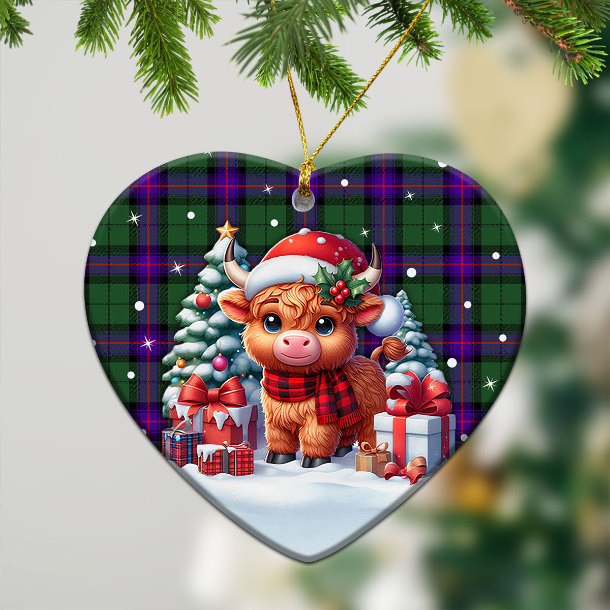 Armstrong Modern Tartan Christmas Ceramic Ornament - Highland Cow Winter Style