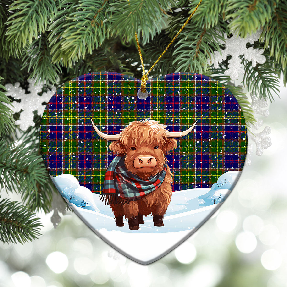 Arnott Tartan Christmas Ceramic Ornament - Highland Cows Snow Style