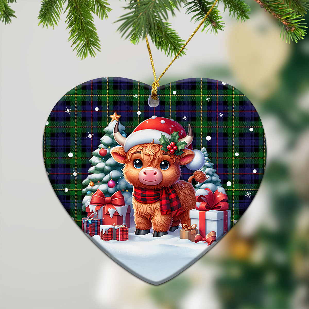 Baillie Tartan Christmas Ceramic Ornament - Highland Cow Winter Style