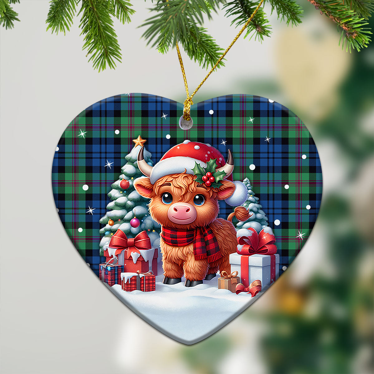 Baird Ancient Tartan Christmas Ceramic Ornament - Highland Cow Winter Style