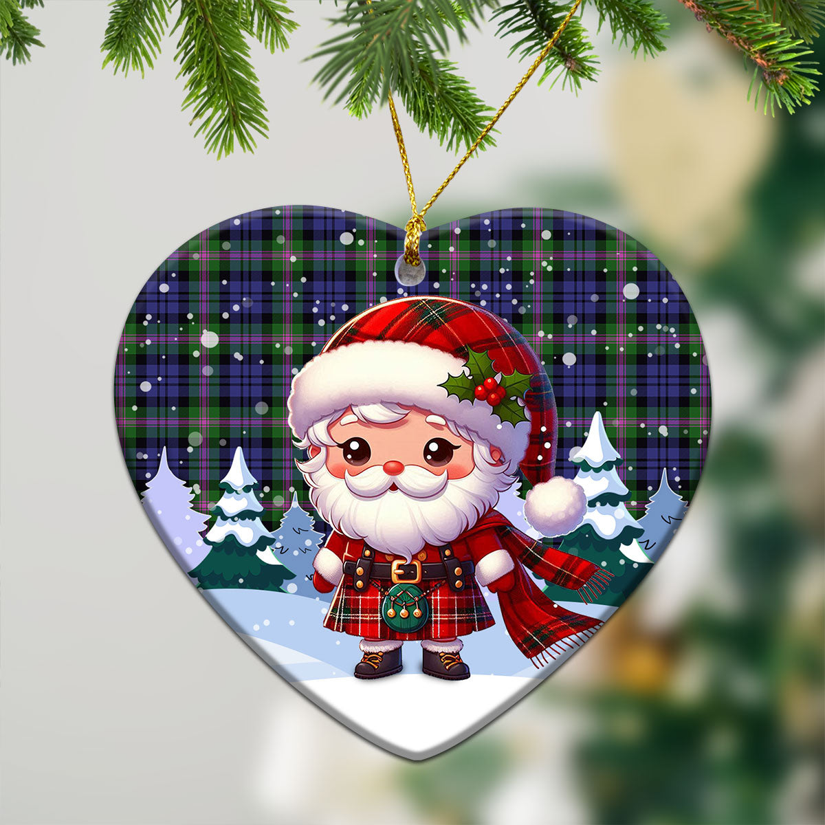 Baird Modern Tartan Christmas Ceramic Ornament - Santa Claus In Kilt Style