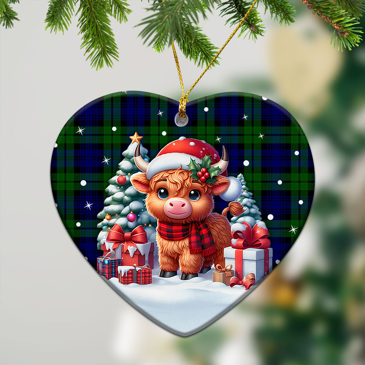 Bannatyne Tartan Christmas Ceramic Ornament - Highland Cow Winter Style