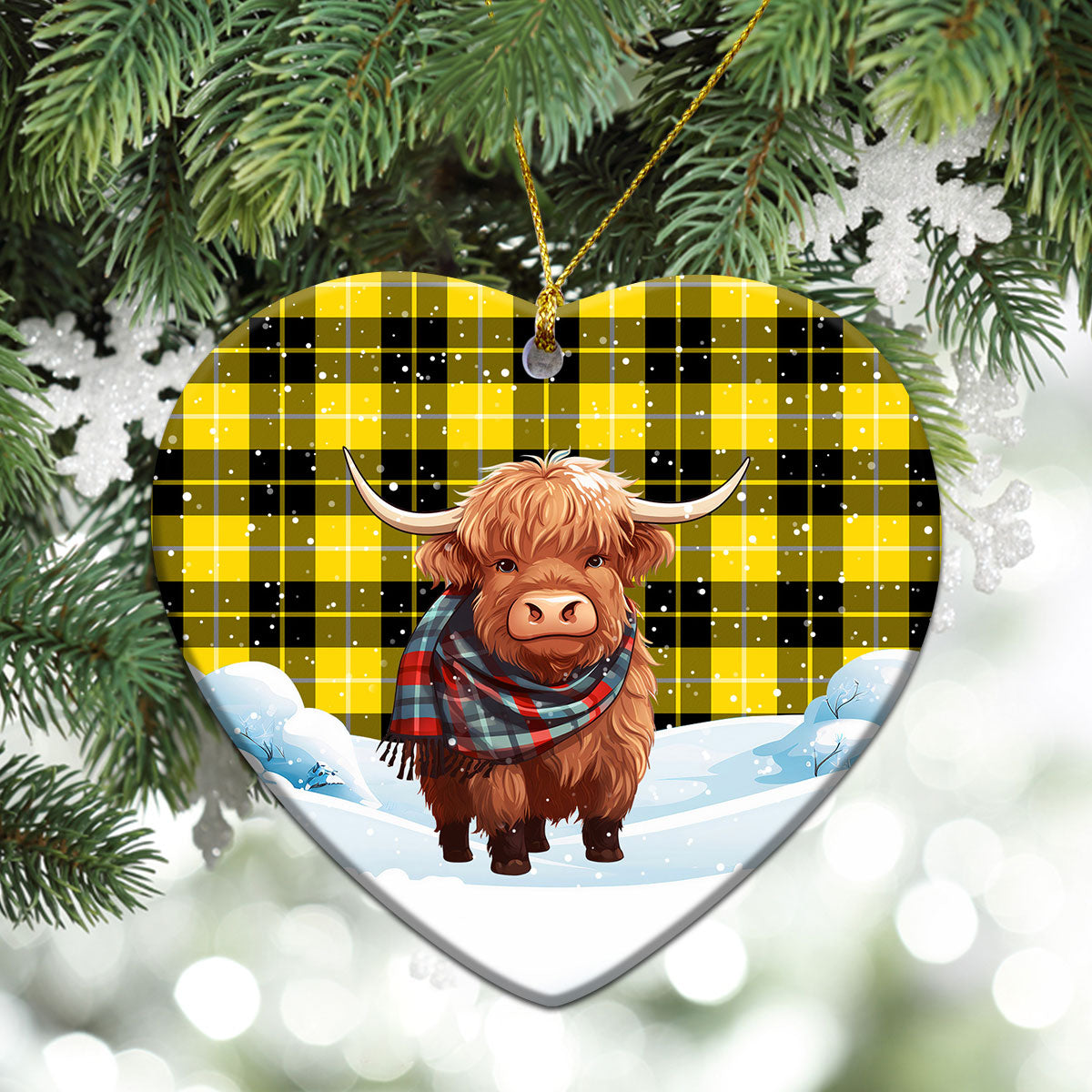 Barclay Dress Modern Tartan Christmas Ceramic Ornament - Highland Cows Snow Style