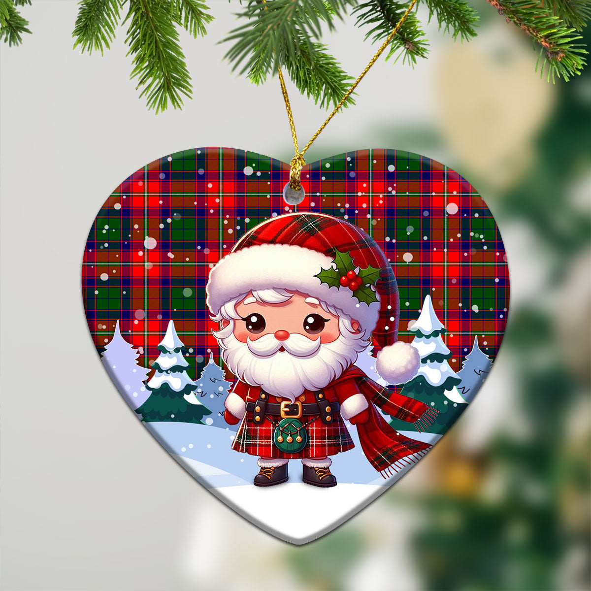 Belshes Tartan Christmas Ceramic Ornament - Santa Claus In Kilt Style