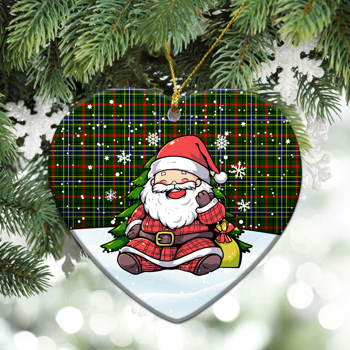 Bisset Tartan Christmas Ceramic Ornament - Scottish Santa Style