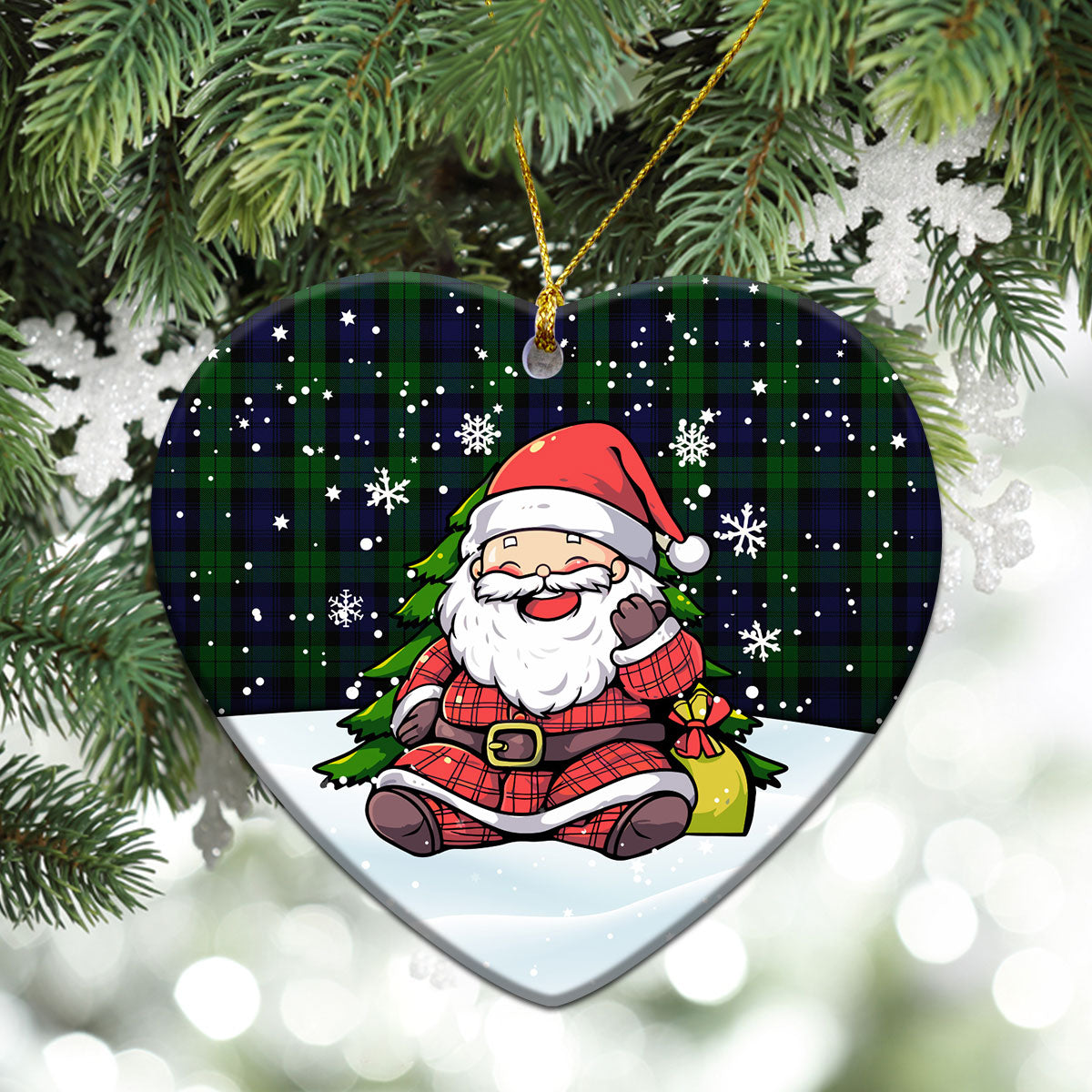 Black Watch Tartan Christmas Ceramic Ornament - Scottish Santa Style