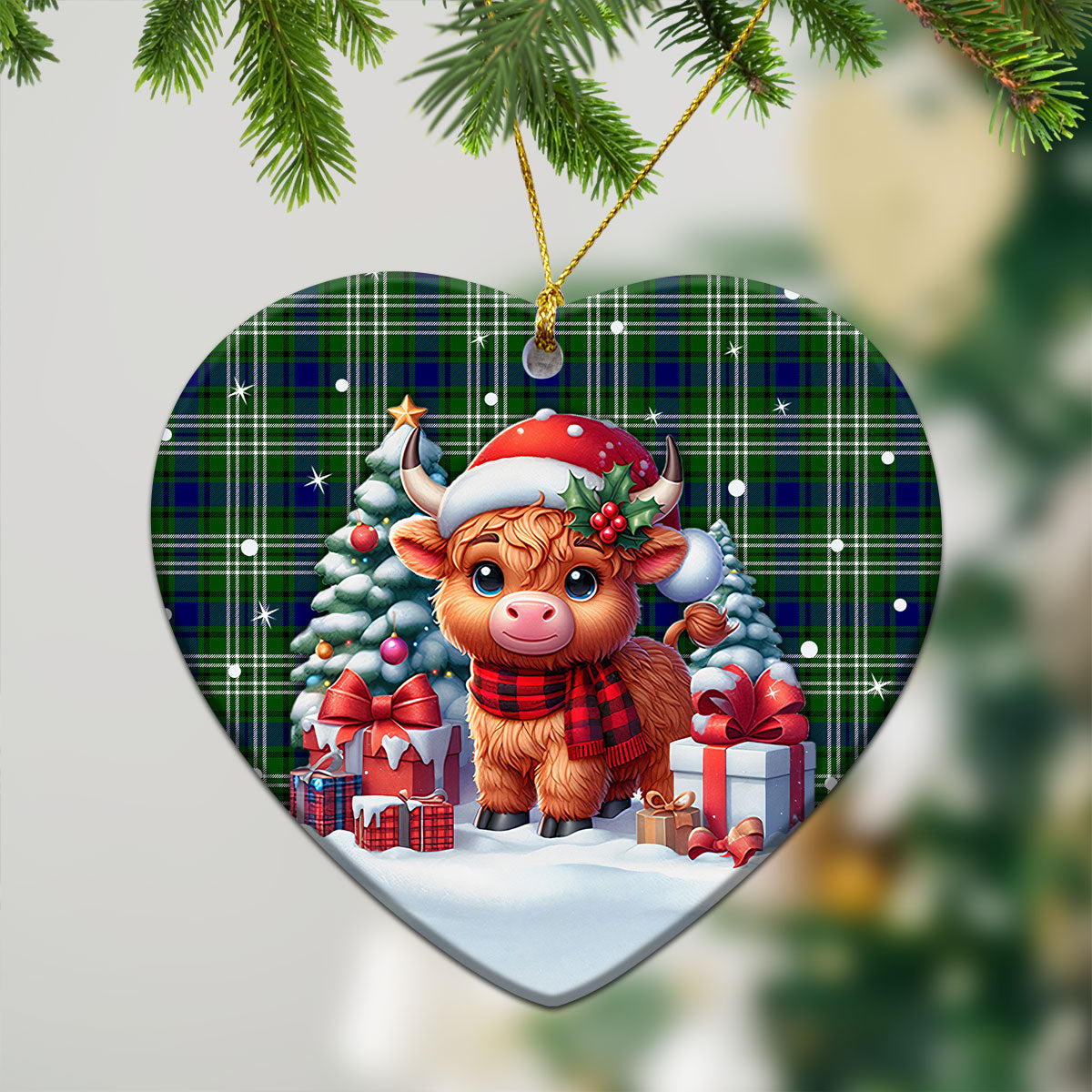 Blackadder Tartan Christmas Ceramic Ornament - Highland Cow Winter Style