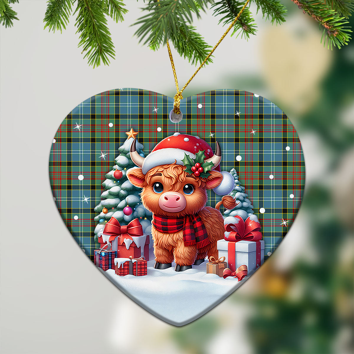 Brisbane Tartan Christmas Ceramic Ornament - Highland Cow Winter Style