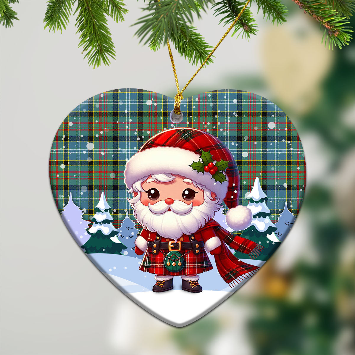 Brisbane Tartan Christmas Ceramic Ornament - Santa Claus In Kilt Style