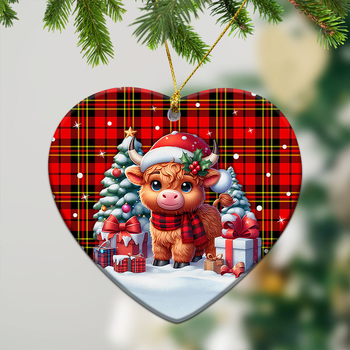 Brodie Modern Tartan Christmas Ceramic Ornament - Highland Cow Winter Style