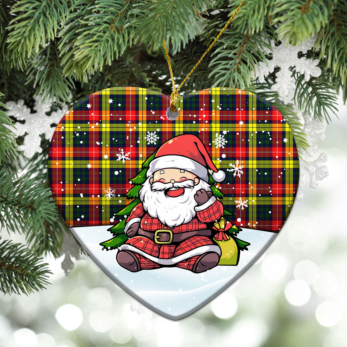 Buchanan Modern Tartan Christmas Ceramic Ornament - Scottish Santa Style