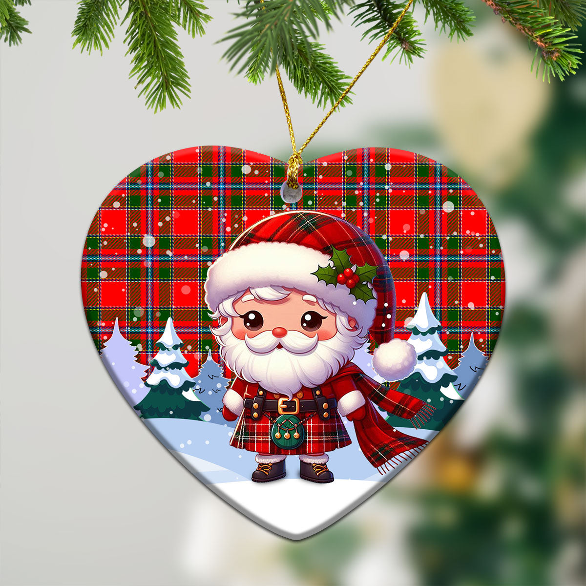 Butter Tartan Christmas Ceramic Ornament - Santa Claus In Kilt Style