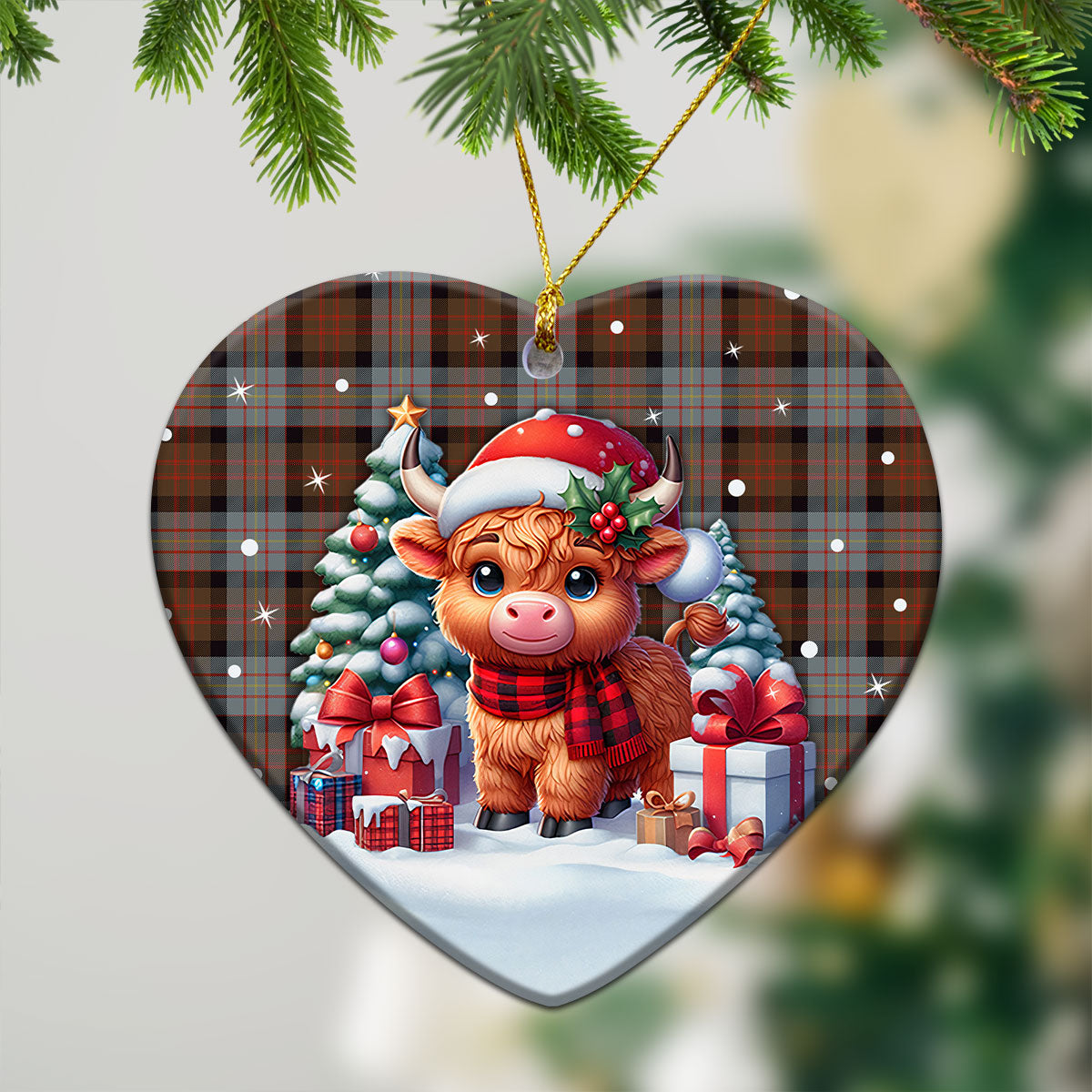 Cameron of Erracht Weathered Tartan Christmas Ceramic Ornament - Highland Cow Winter Style