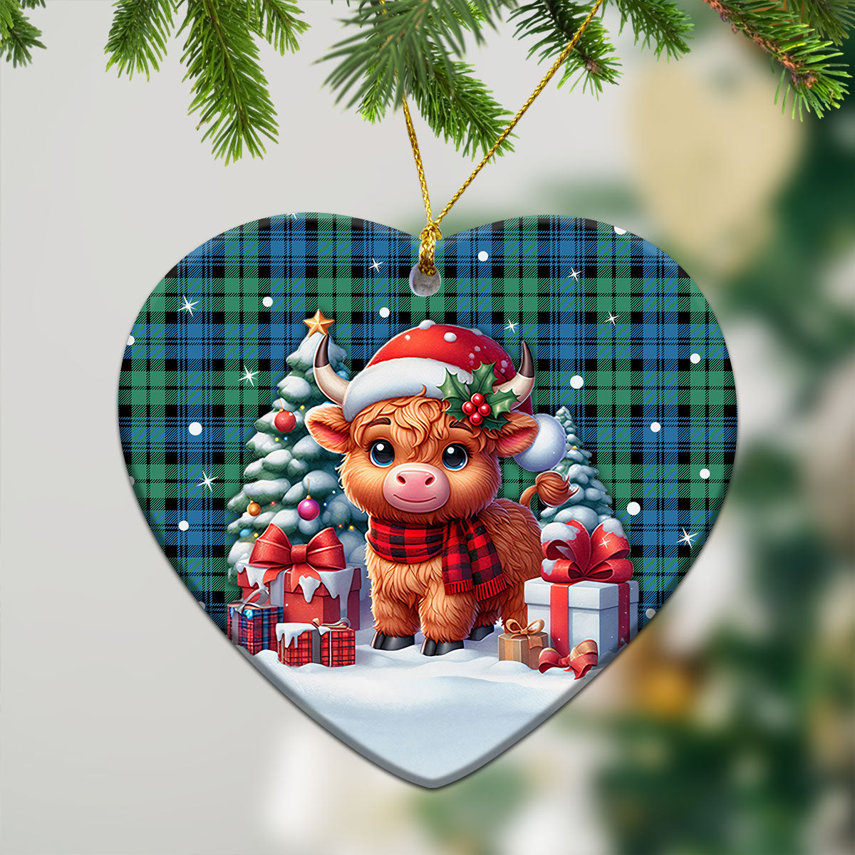 Campbell Ancient 01 Tartan Christmas Ceramic Ornament - Highland Cow Winter Style