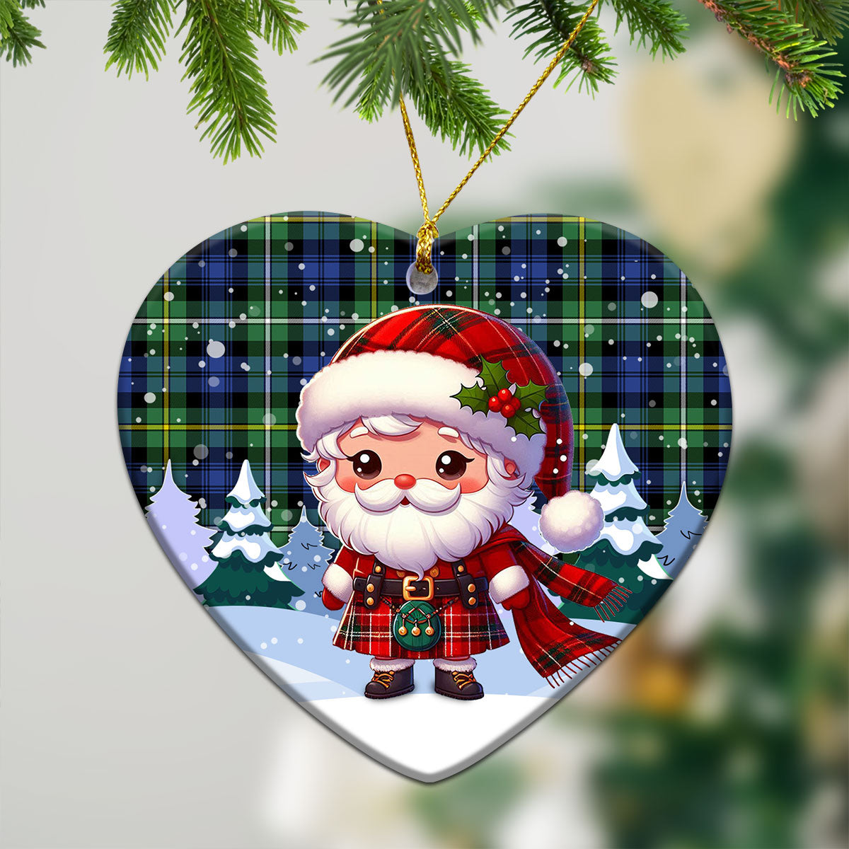 Campbell Argyll Ancient Tartan Christmas Ceramic Ornament - Santa Claus In Kilt Style