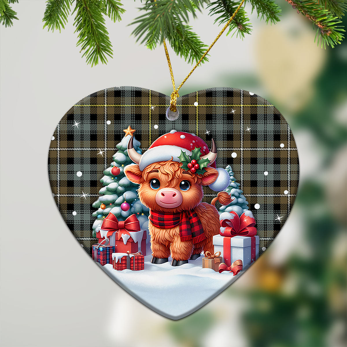 Campbell Argyll Weathered Tartan Christmas Ceramic Ornament - Highland Cow Winter Style