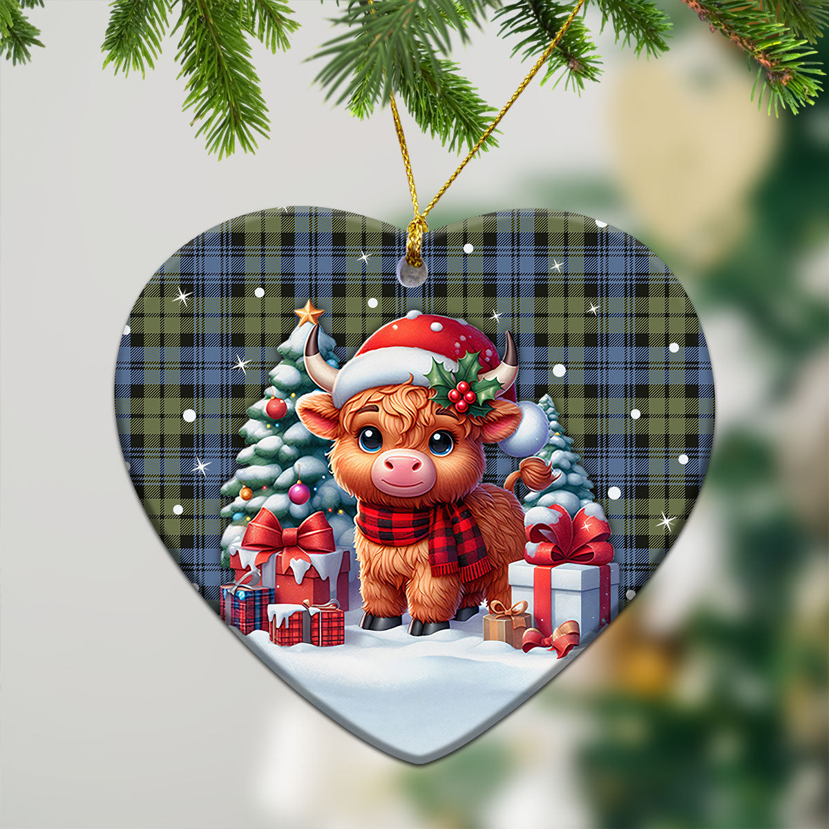 Campbell Faded Tartan Christmas Ceramic Ornament - Highland Cow Winter Style