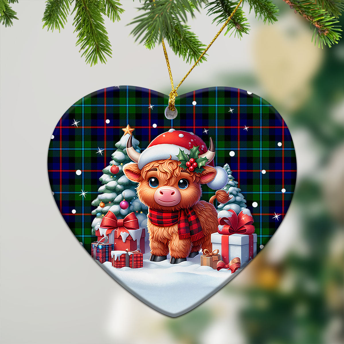 Campbell of Cawdor Modern Tartan Christmas Ceramic Ornament - Highland Cow Winter Style