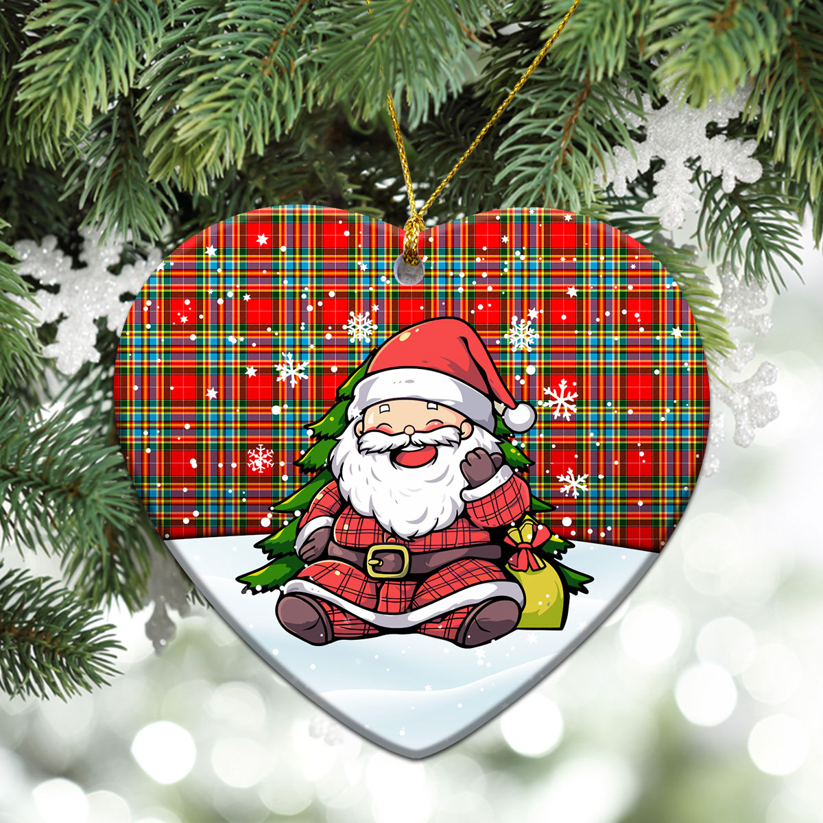 Chattan Tartan Christmas Ceramic Ornament - Scottish Santa Style