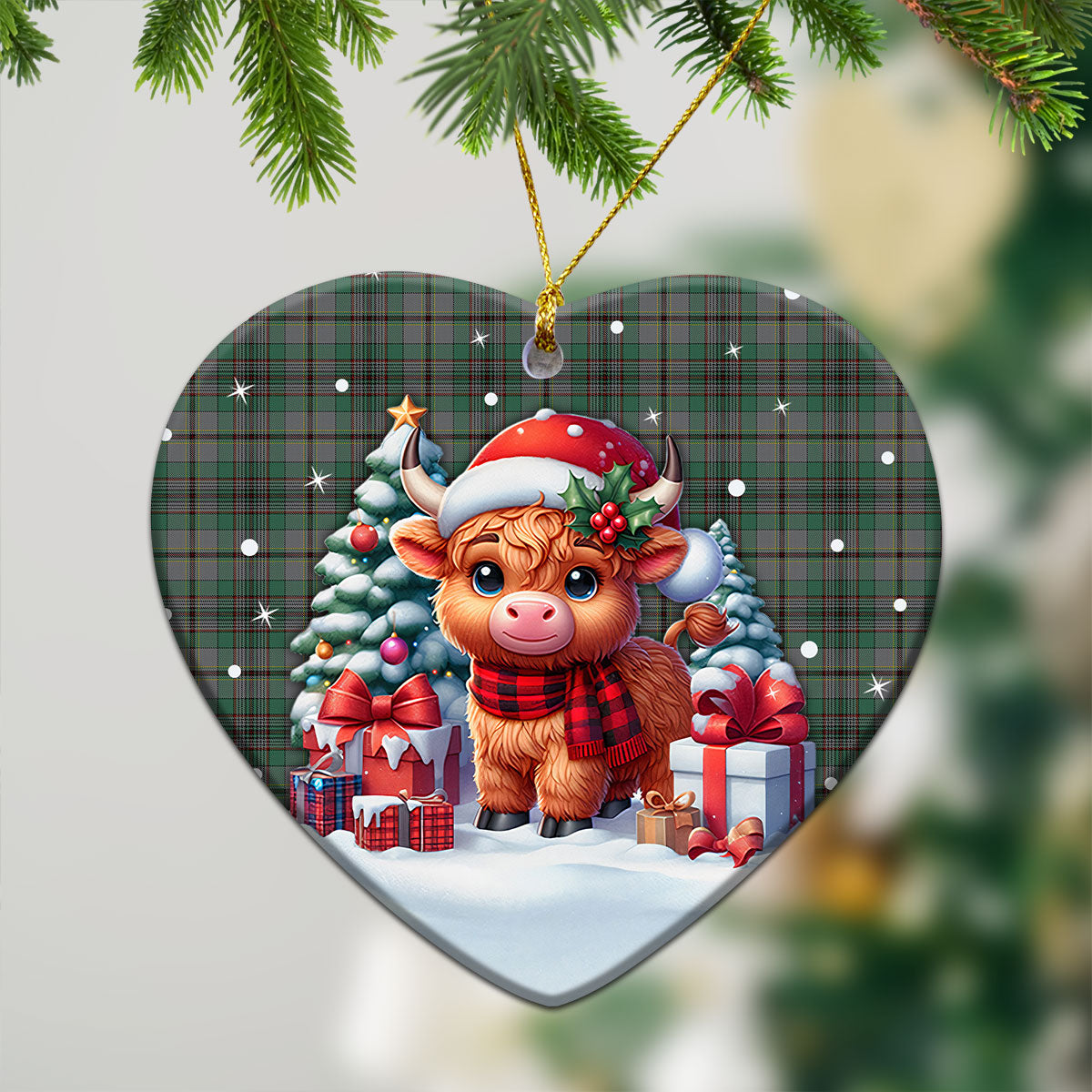 Craig Tartan Christmas Ceramic Ornament - Highland Cow Winter Style