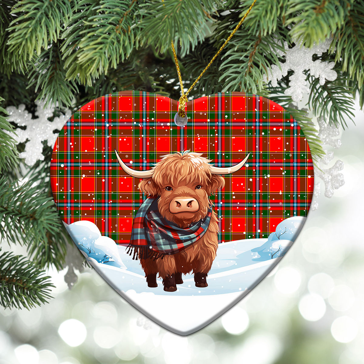 Drummond of Perth Tartan Christmas Ceramic Ornament - Highland Cows Snow Style