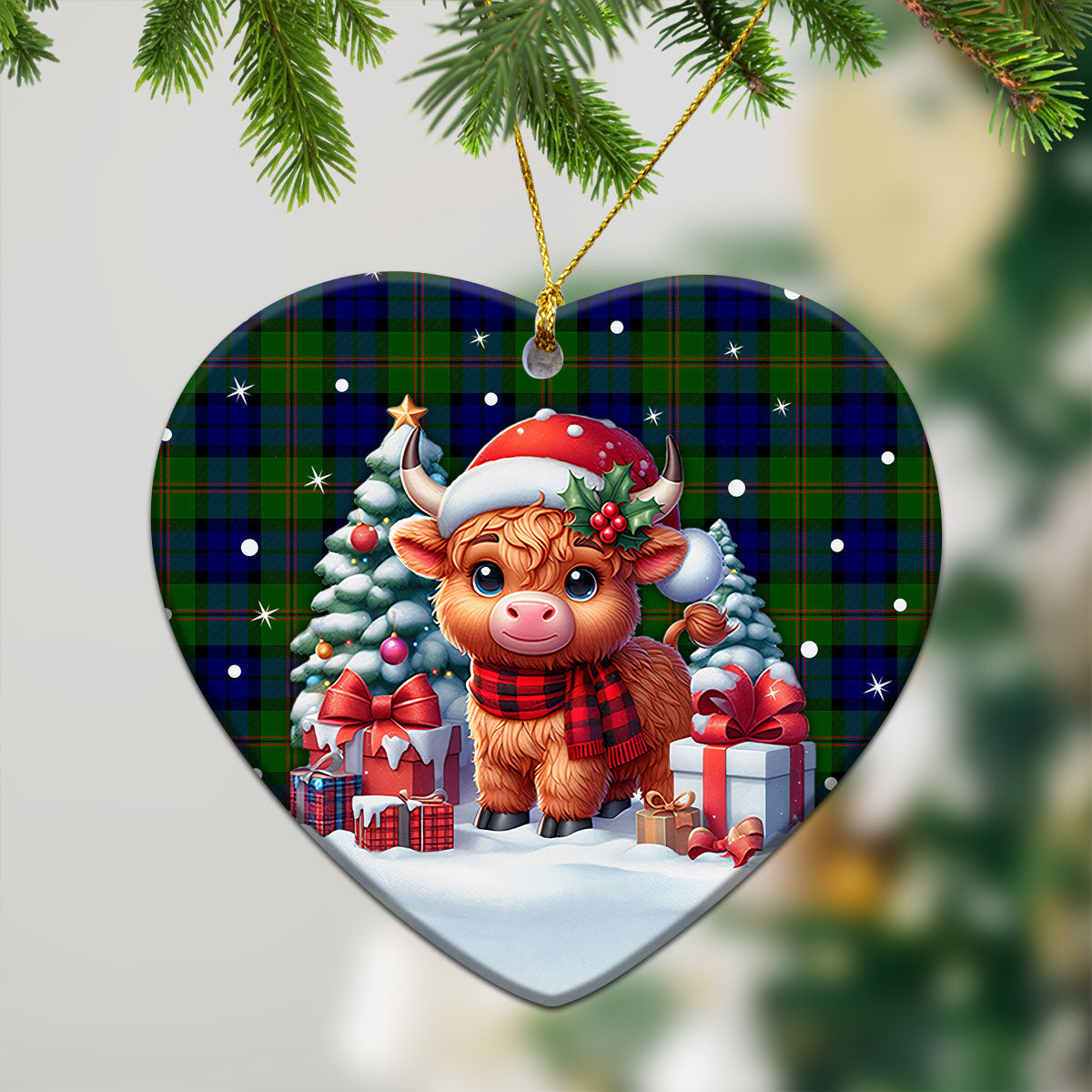 Dundas Modern Tartan Christmas Ceramic Ornament - Highland Cow Winter Style