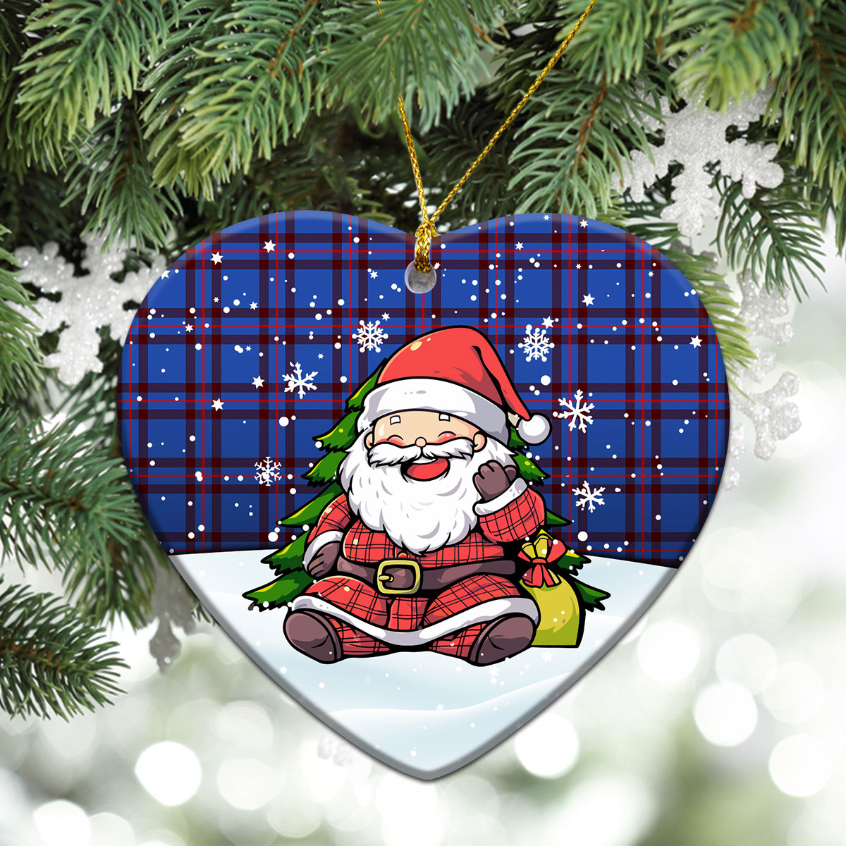 Elliot Modern Tartan Christmas Ceramic Ornament - Scottish Santa Style