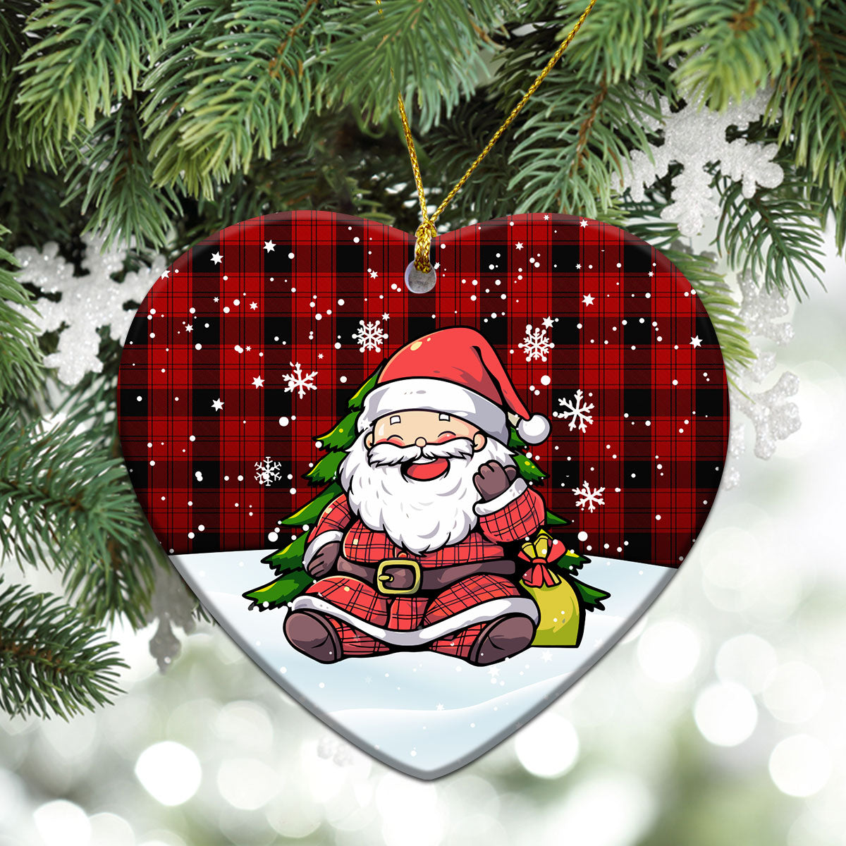 Ewing Tartan Christmas Ceramic Ornament - Scottish Santa Style