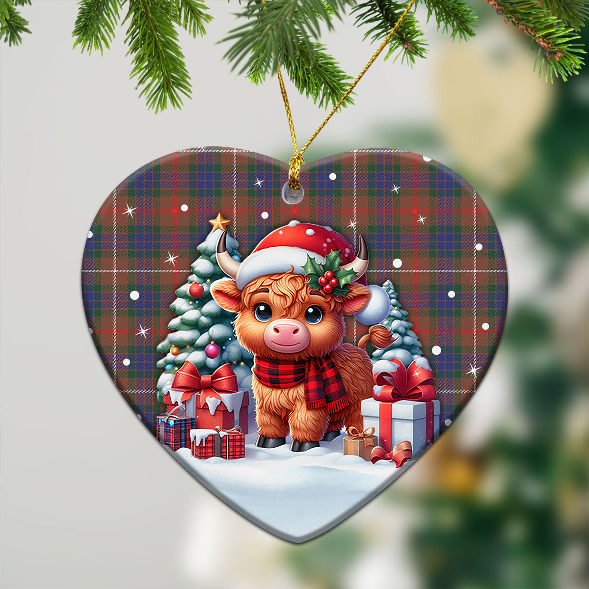 Fraser (of Lovat) Hunting Modern Tartan Christmas Ceramic Ornament - Highland Cow Winter Style