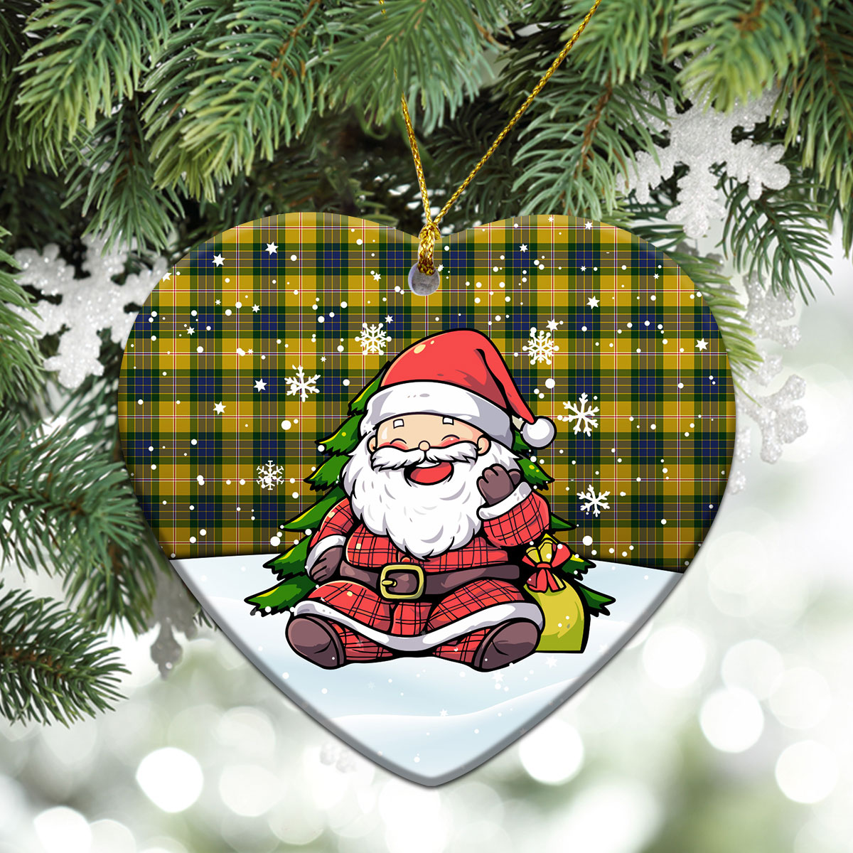 Fraser (of Lovat) Yellow Tartan Christmas Ceramic Ornament - Scottish Santa Style