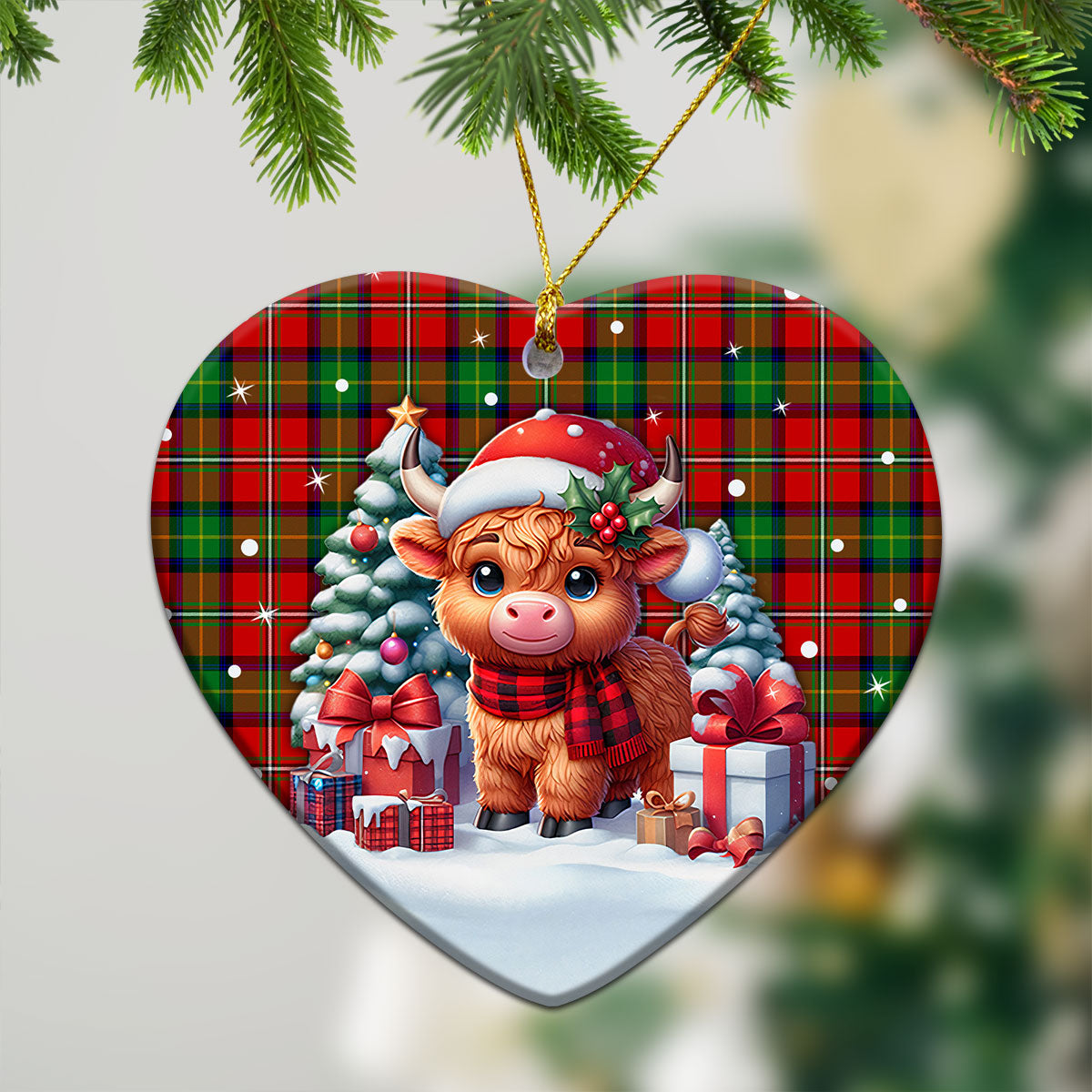 Fullarton Tartan Christmas Ceramic Ornament - Highland Cow Winter Style