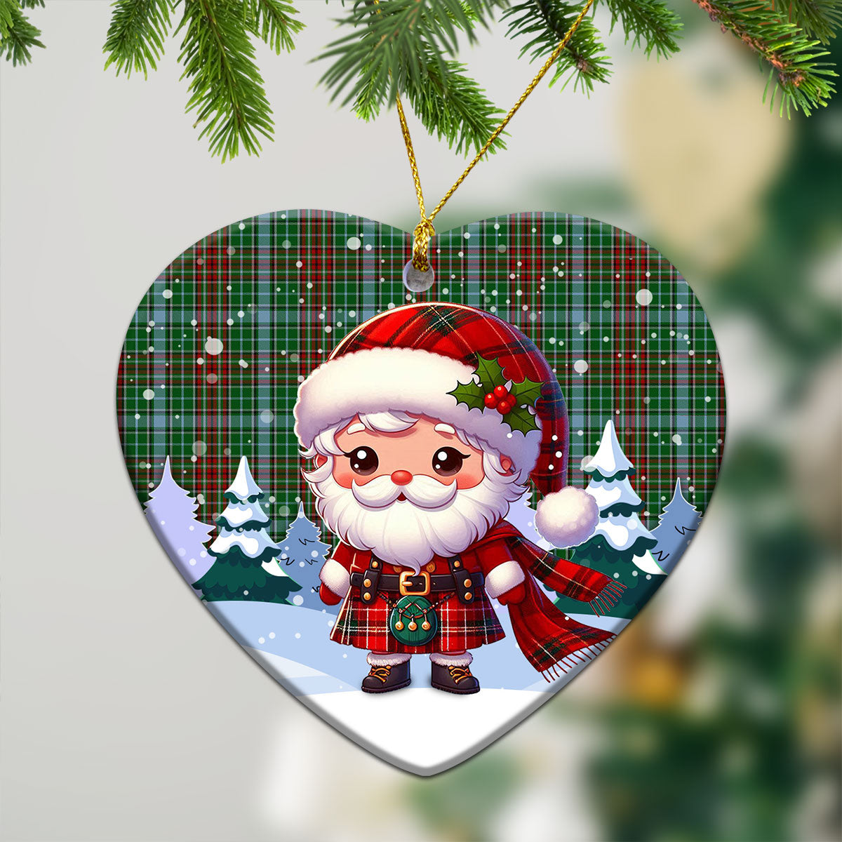 Gayre Tartan Christmas Ceramic Ornament - Santa Claus In Kilt Style