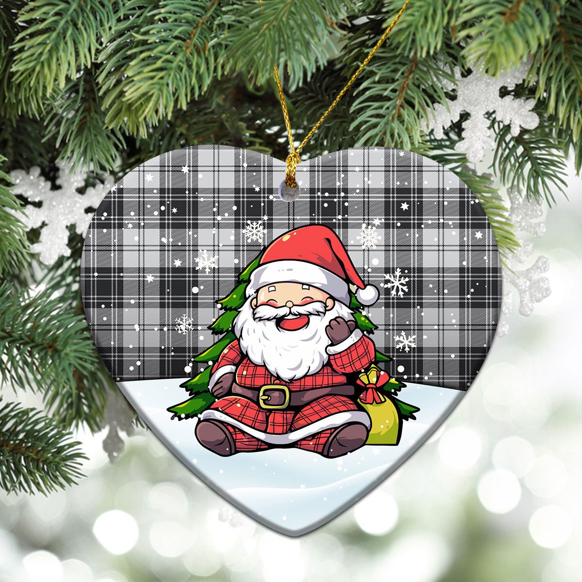 Glendinning Tartan Christmas Ceramic Ornament - Scottish Santa Style