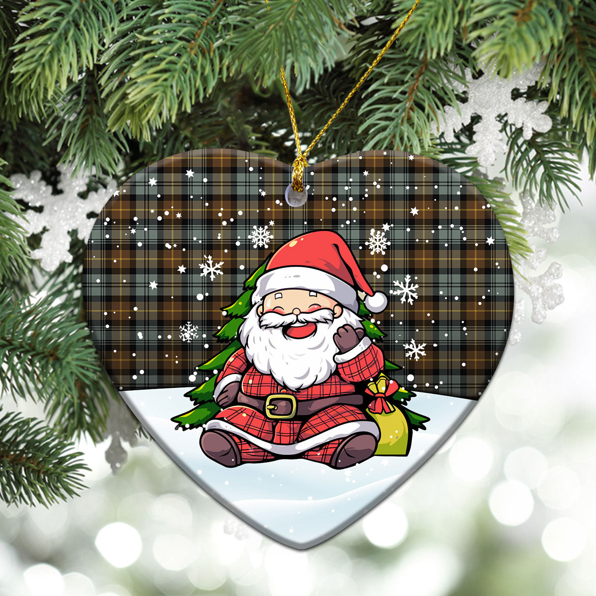 Gordon Weathered Tartan Christmas Ceramic Ornament - Scottish Santa Style