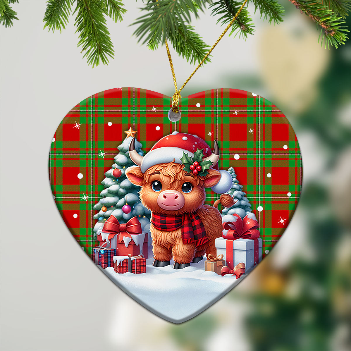 Grierson Tartan Christmas Ceramic Ornament - Highland Cow Winter Style