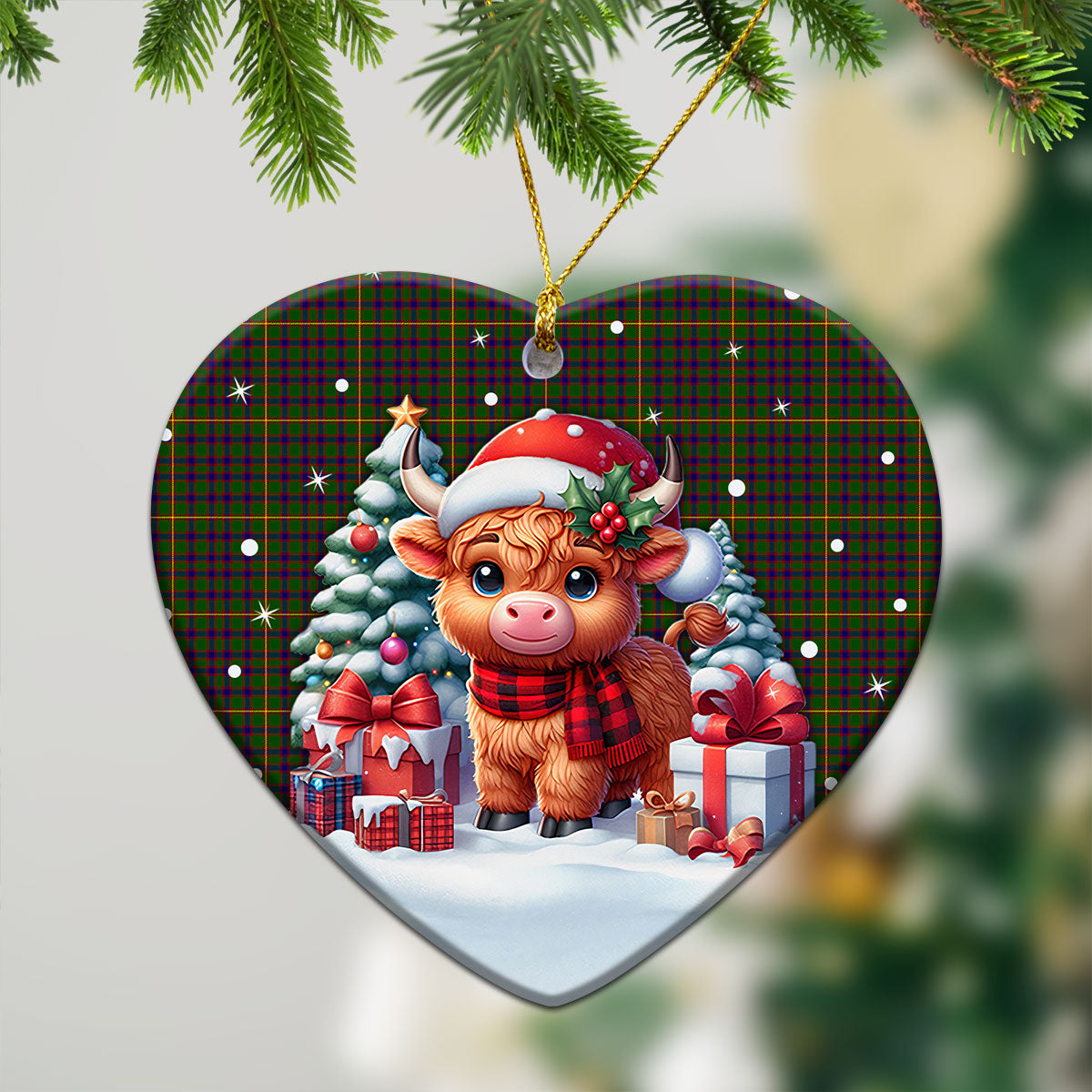 Hall Tartan Christmas Ceramic Ornament - Highland Cow Winter Style