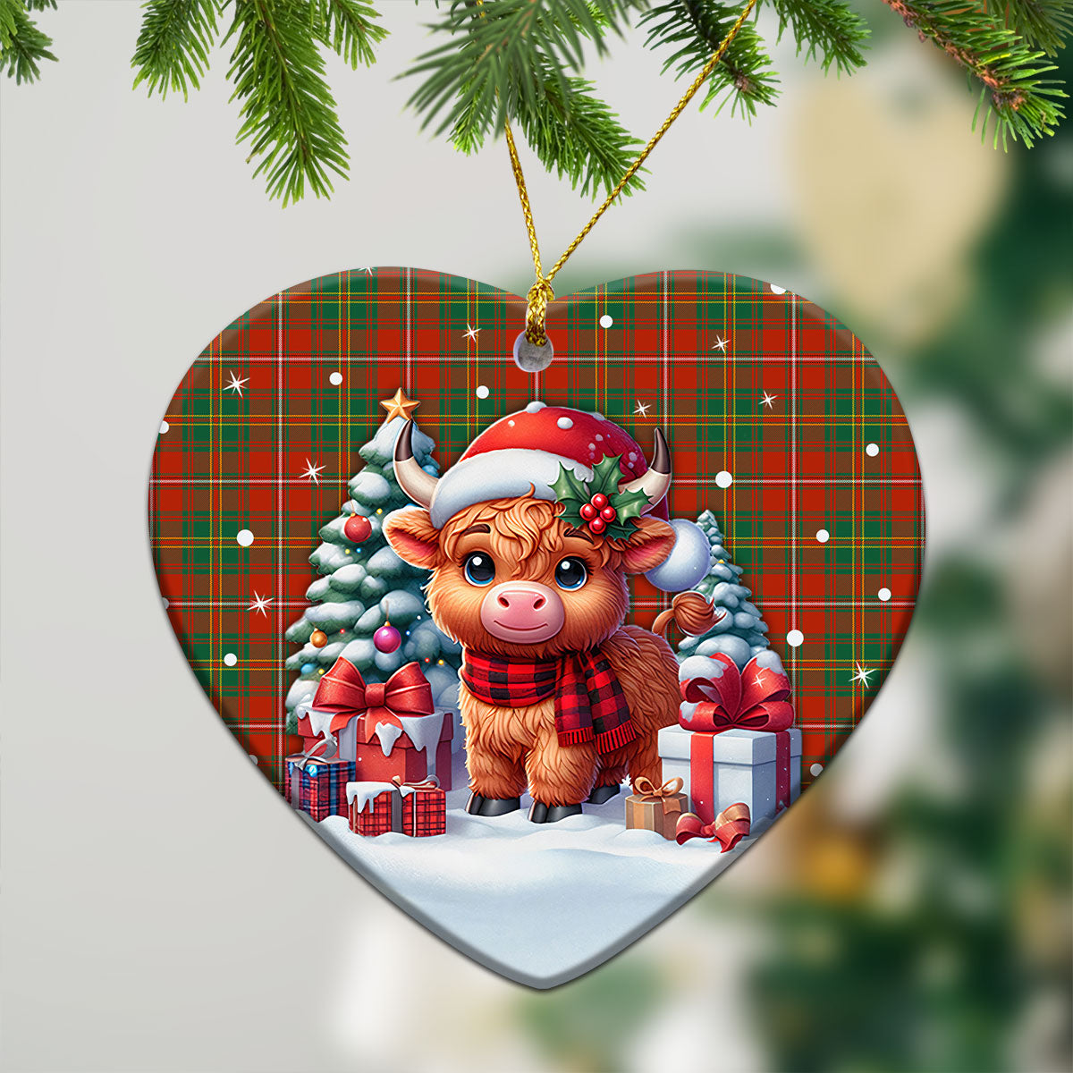 Hay Ancient Tartan Christmas Ceramic Ornament - Highland Cow Winter Style