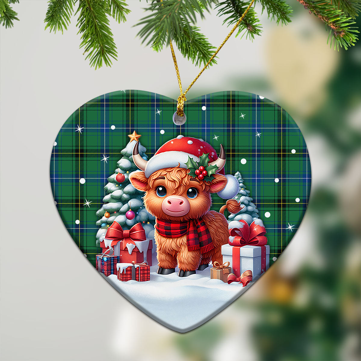 Henderson Ancient Tartan Christmas Ceramic Ornament - Highland Cow Winter Style