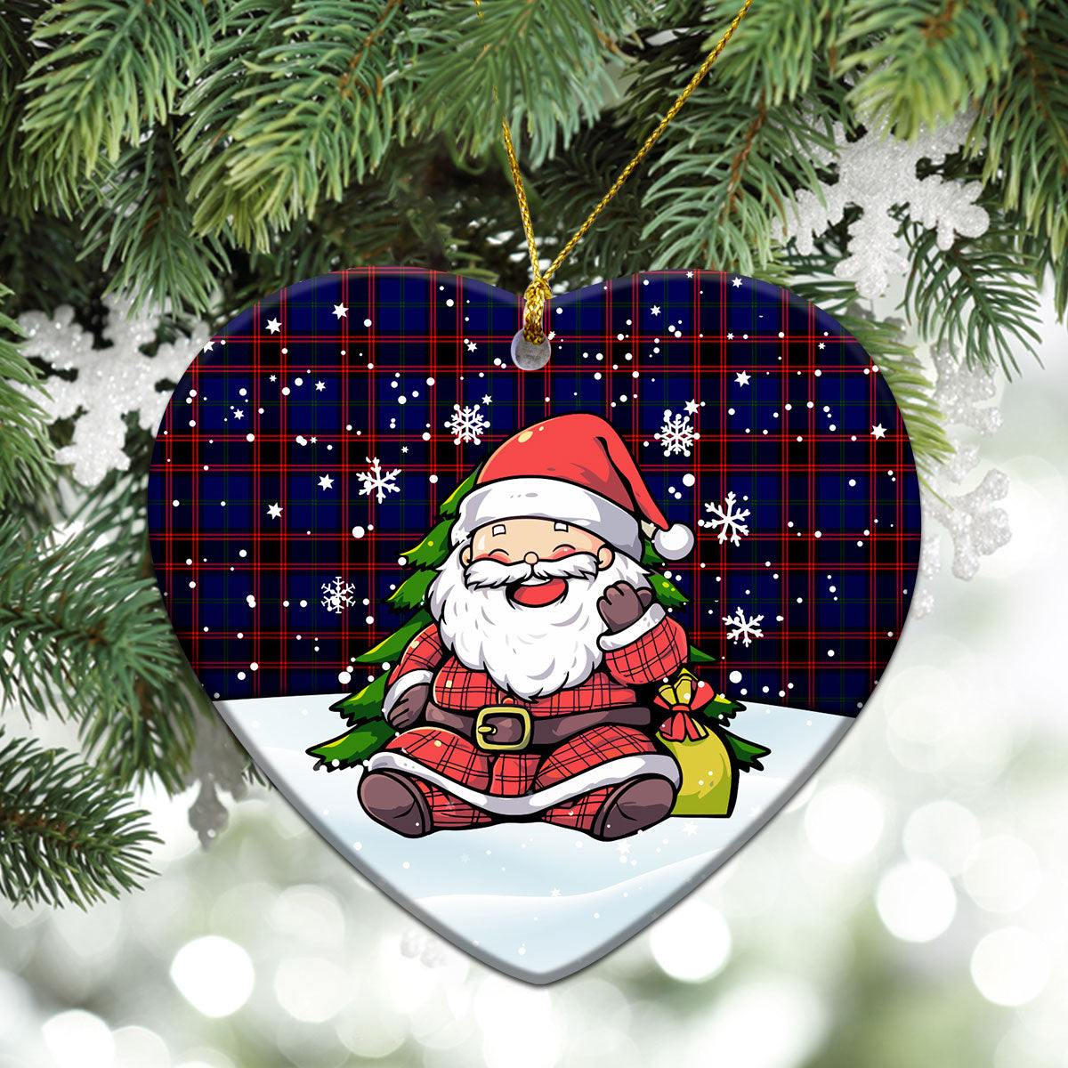 Home Modern Tartan Christmas Ceramic Ornament - Scottish Santa Style